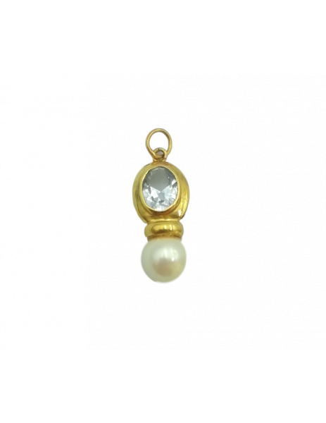 colgante aguamarina y perla oro