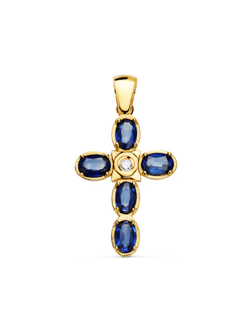 cruz oro y zafiros con brillantes marbella joyeria