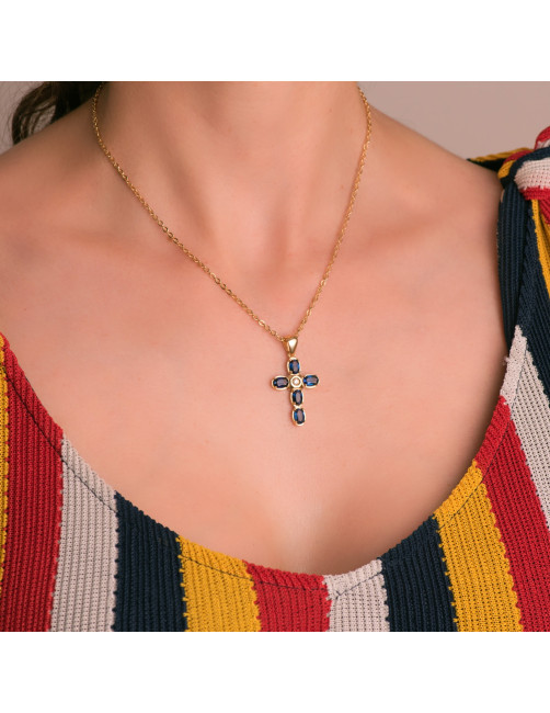 cruz oro y zafiros con brillantes joyeria estepona
