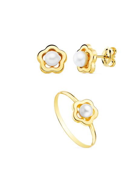 18K Gold Flower Pearl Communion Set marbella