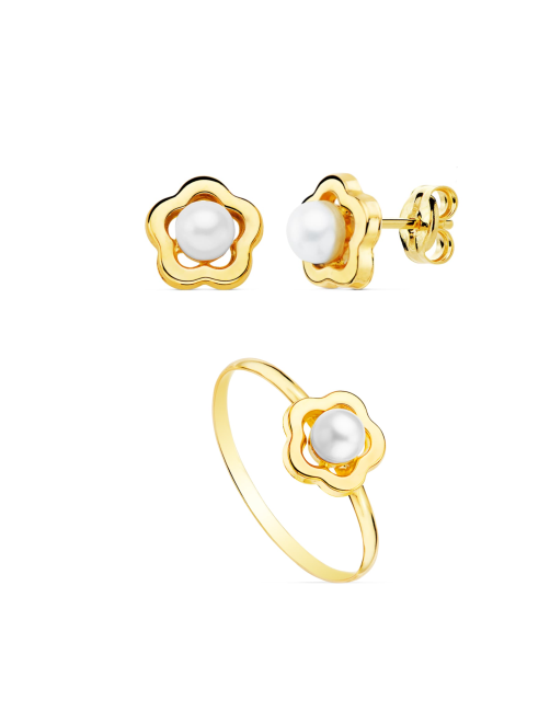18K Gold Flower Pearl Communion Set marbella