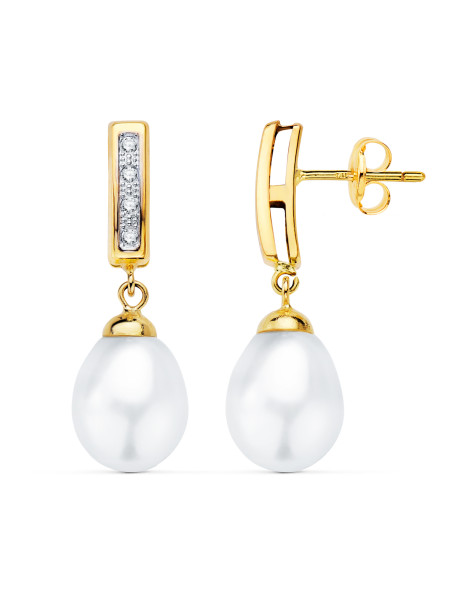 pendientes largos perla lágrima oro estepona