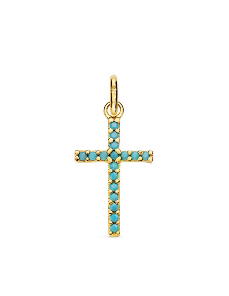 Colgante Cruz Turquesa en Oro 18K