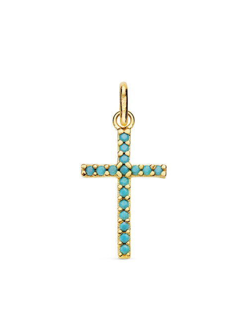 Colgante Cruz Turquesa en Oro 18K