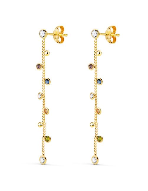 Long Earrings with Colored Stones in 18K Gold estepona