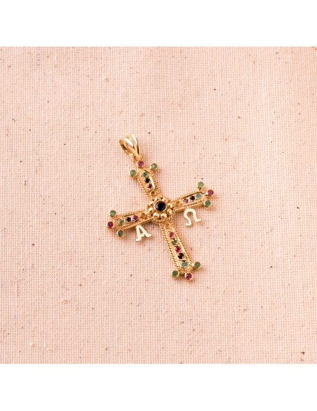 Cross "Covadonda" with Emerald, Ruby and Sapphire in 18K Gold Estepona 2