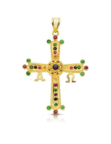 Cross "Covadonda" with Emerald, Ruby and Sapphire in 18K Gold Estepona