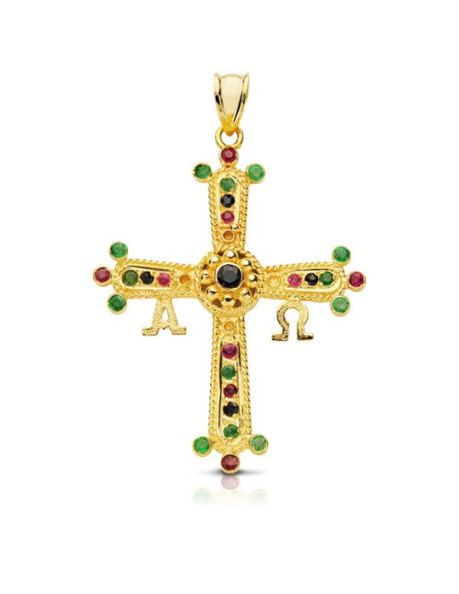 cruz covadonda oro y piedras color estepona joyería