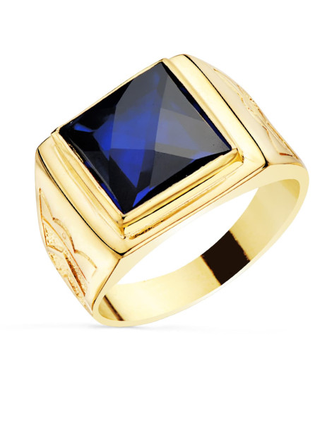 18K Gold Sapphire Men's Ring