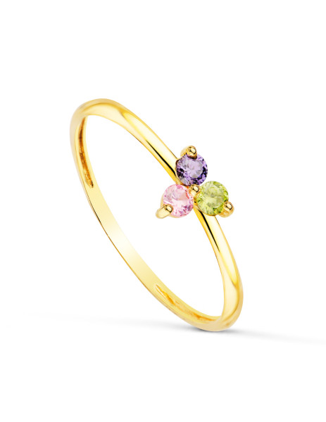 Anillo Trébol Color en Oro 18K