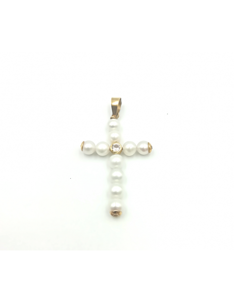 "Pearls" Cross in 18K Gold