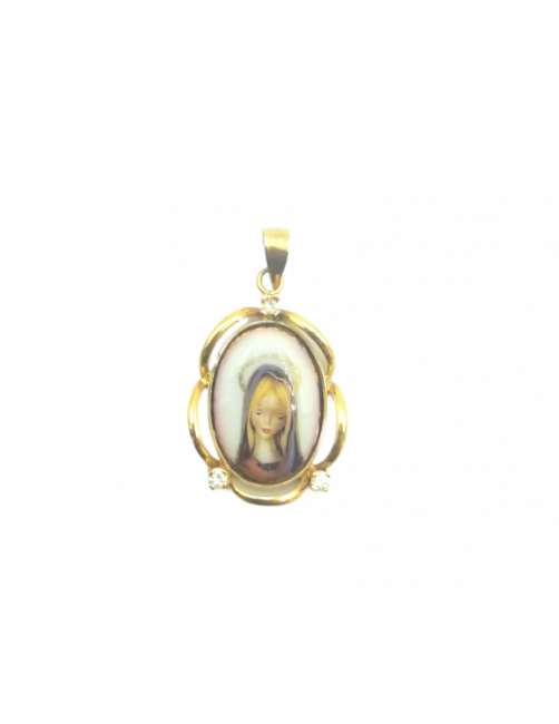 medalla comunión oro y porcelana